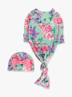 SoftSnooze™ Baby Girls Bamboo Viscose Sage Garden Ruffle Knotted Sleep Gown & Bow Hat Set - Premium Baby Sleepwear from RuffleButts + RuggedButts - Just $42.95! Shop now at Pat's Monograms