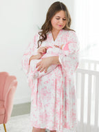 SoftSnooze™ Baby Girls Bamboo Viscose Pink Butterfly Garden Toile Ruffle Knotted Sleep Gown & Bow Hat Set - Premium Baby Sleepwear from RuffleButts + RuggedButts - Just $42.95! Shop now at Pat's Monograms
