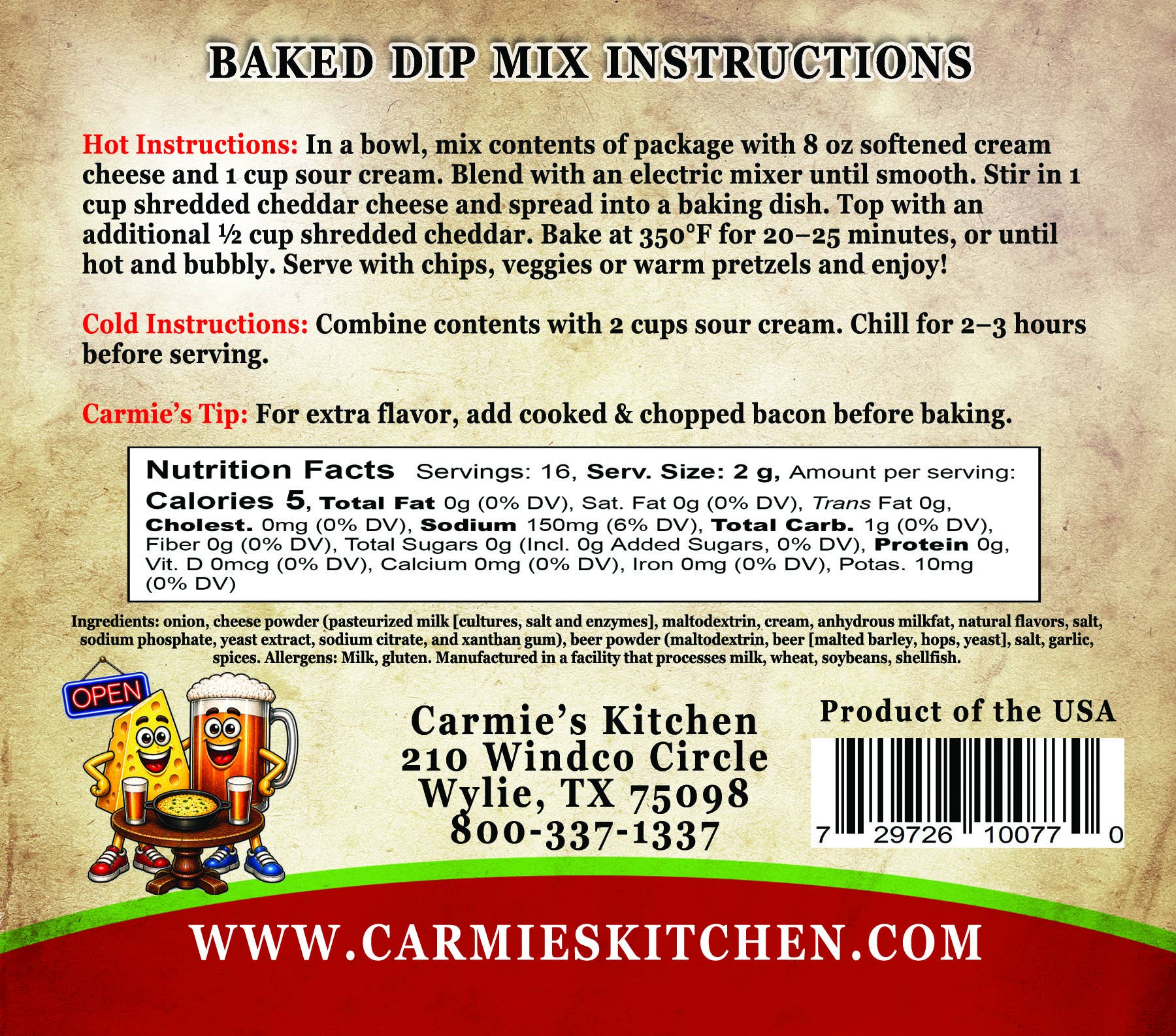 Beer Cheese Baked Dip Mix - Premium Gourmet Foods from Carmie's Kitchen - Just $5! Shop now at Pat's Monograms