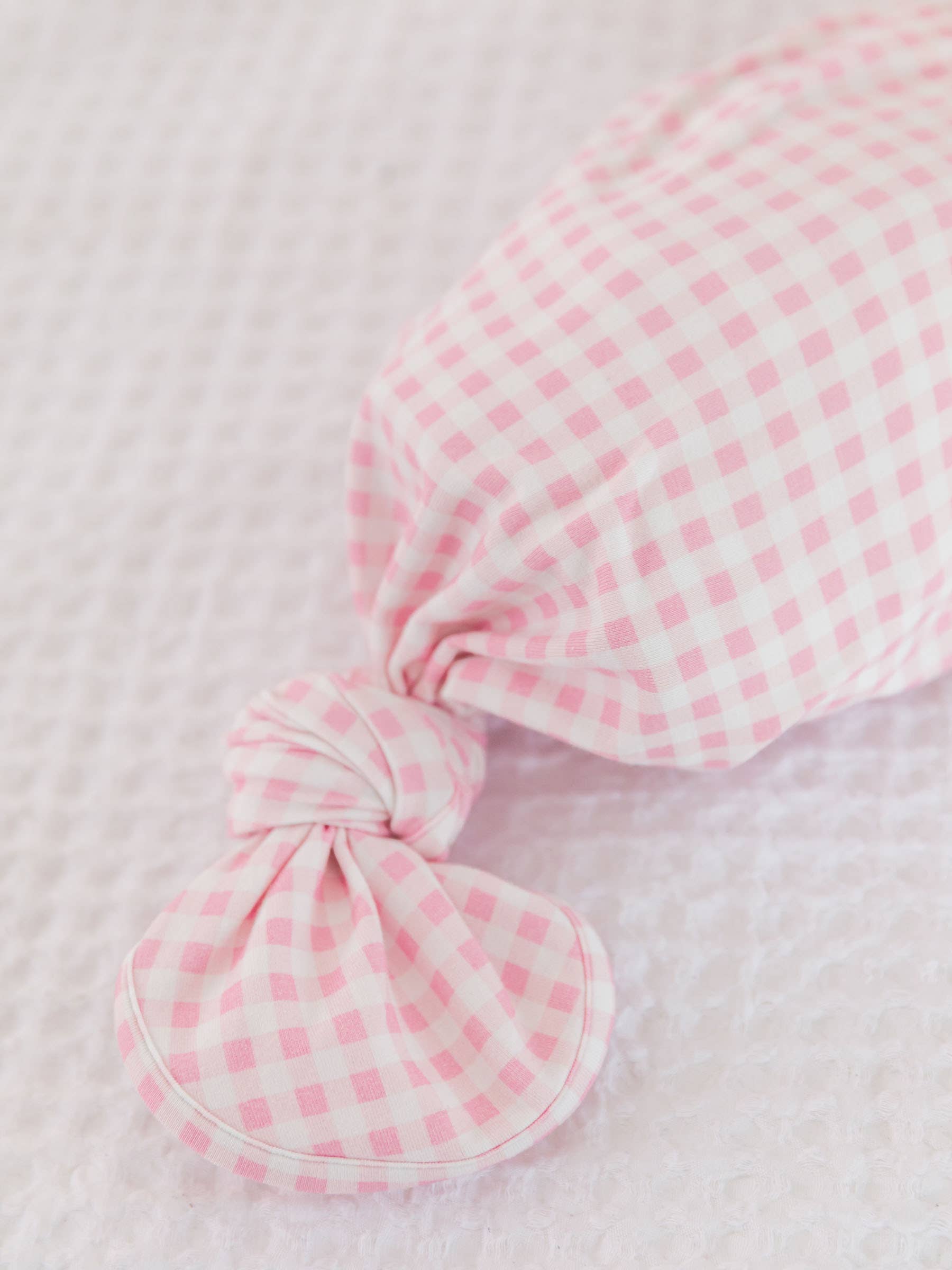 SoftSnooze™ Baby Girls Cotton Modal Pink Gingham Ruffle Knotted Sleep Gown & Bow Hat Set - Premium Baby Sleepwear from RuffleButts + RuggedButts - Just $42.95! Shop now at Pat's Monograms