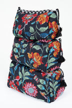 Black Floral print Quilted Cotton Toiletry Bag Set - Premium Cosmetic Bag from LA Soul - Just $42.95! Shop now at Pat's Monograms