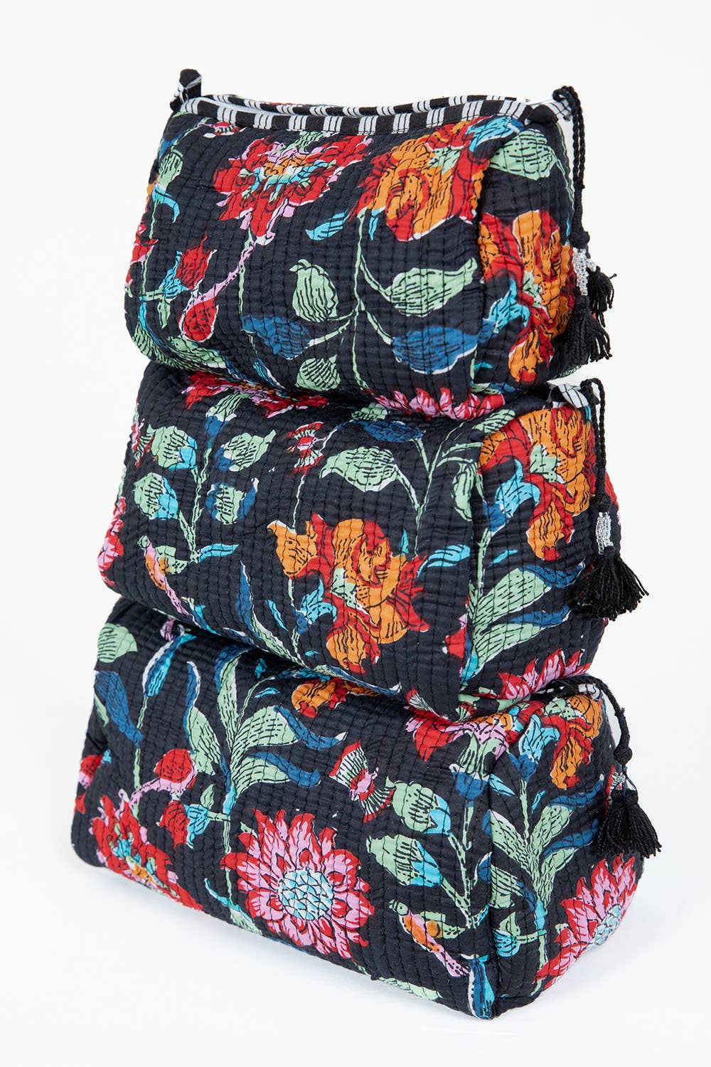 Black Floral print Quilted Cotton Toiletry Bag Set - Premium Cosmetic Bag from LA Soul - Just $42.95! Shop now at Pat's Monograms