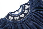 Blue Velvet Silver Bows Smocked Ruffle Bishop Dress - Premium Baby & Toddler Dresses from Lil Cactus - Just $38.95! Shop now at Pat's Monograms