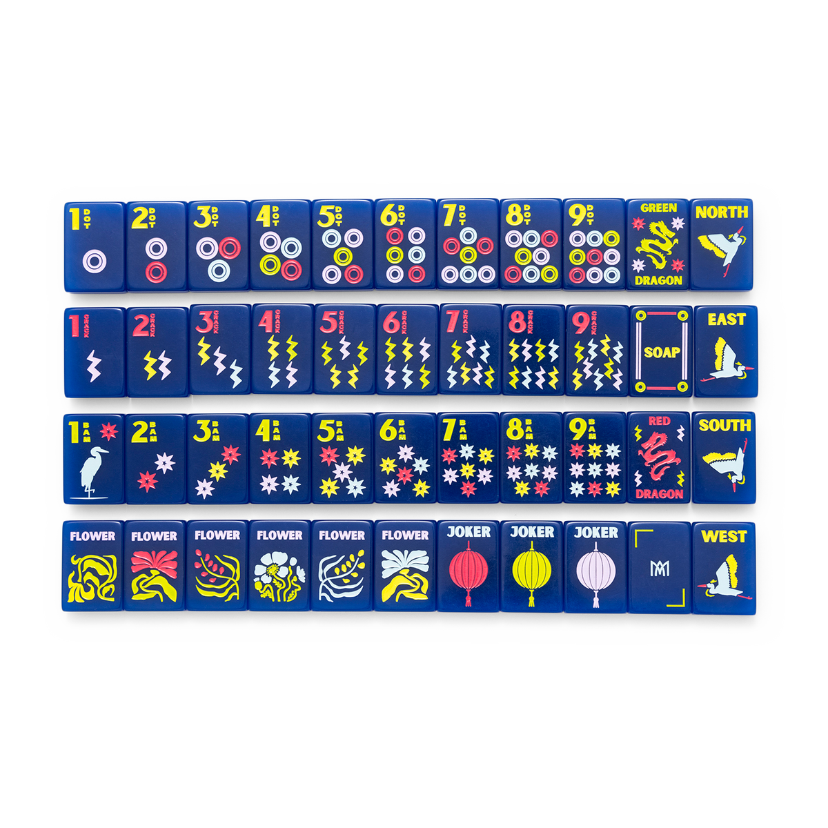 Amahj Line navy signature engraved American mahjong tile set