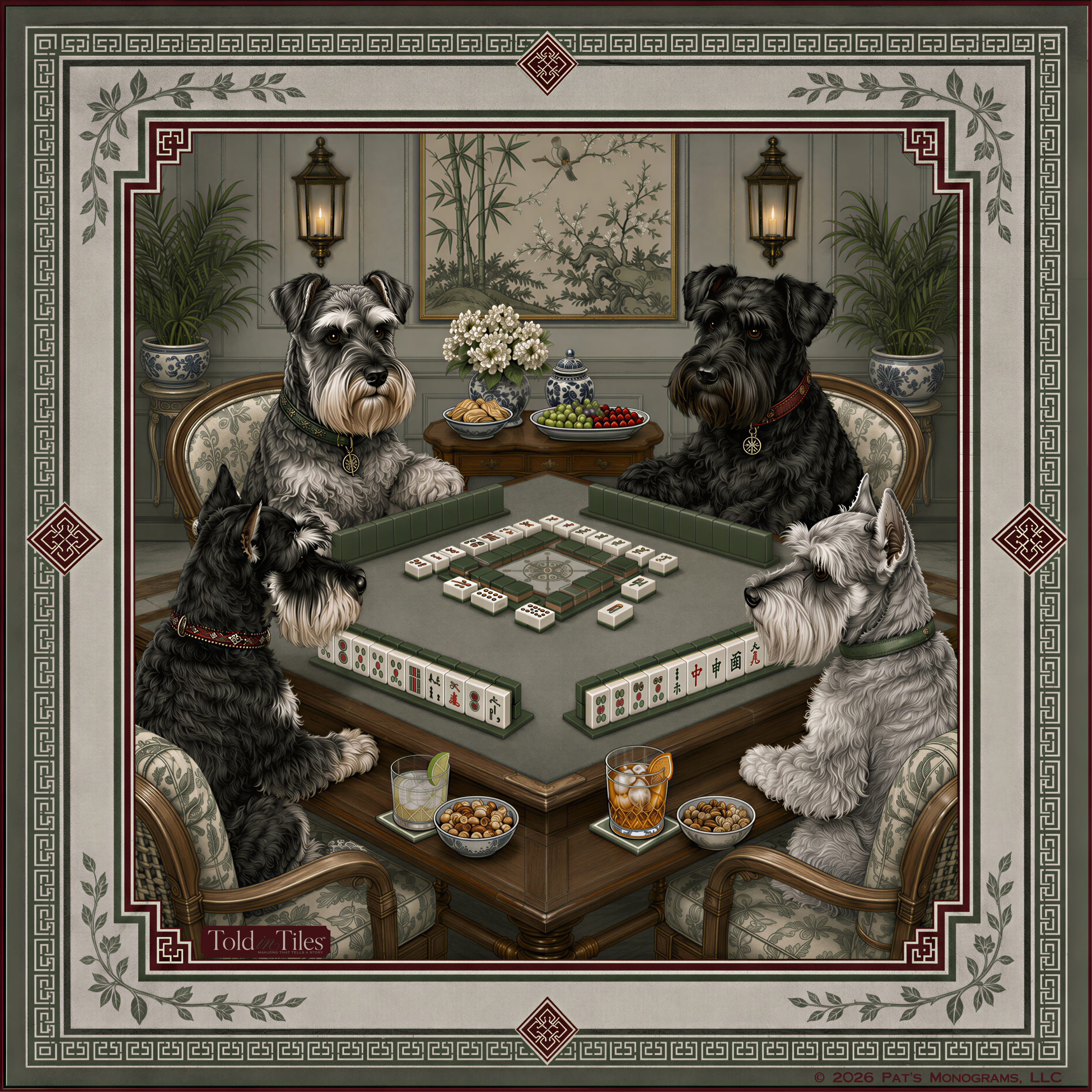 All Paws, No Pause Mahjong Mat | Schnauzer | Paws & Tiles Collection - PREORDER