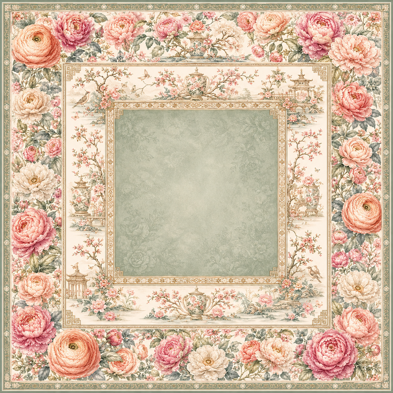 Blossom & Blue — Soft Chinoiserie Peony Mahjong Mat - Premium Mahjong from Told in Tiles - Just $80! Shop now at Pat's Monograms