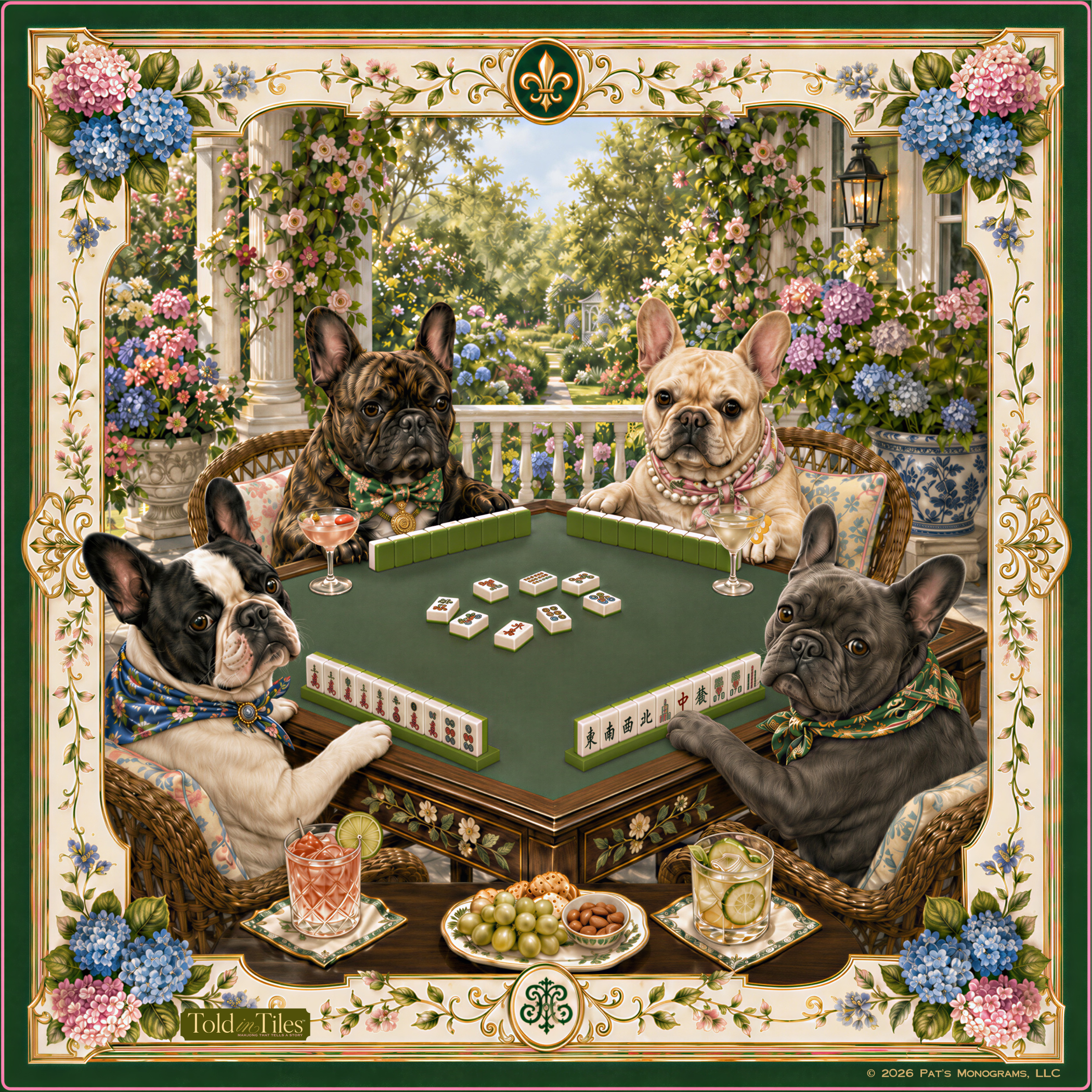 Garden District Mahjong Mat | French Bulldogs | Paws & Tiles Collection - PREORDER - Premium Mahjong from Told in Tiles - Just $80! Shop now at Pat's Monograms
