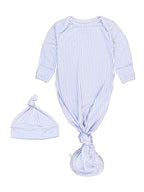 SoftSnooze™ Baby Boys Bamboo Viscose Periwinkle & White Micro Stripe Knotted Sleep Gown & Hat Set - Premium Baby Sleepwear from RuffleButts + RuggedButts - Just $42.95! Shop now at Pat's Monograms
