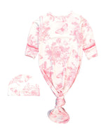 SoftSnooze™ Baby Girls Bamboo Viscose Pink Butterfly Garden Toile Ruffle Knotted Sleep Gown & Bow Hat Set - Premium Baby Sleepwear from RuffleButts + RuggedButts - Just $42.95! Shop now at Pat's Monograms