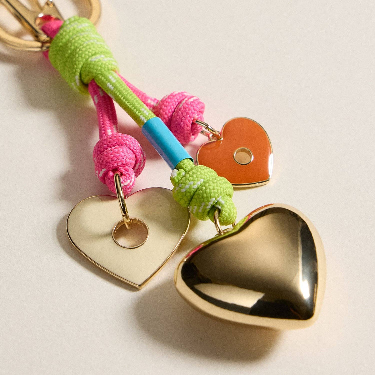 Neon Rope Keychain | Gold-Trimmed Enamel Heart Charm — Frem
