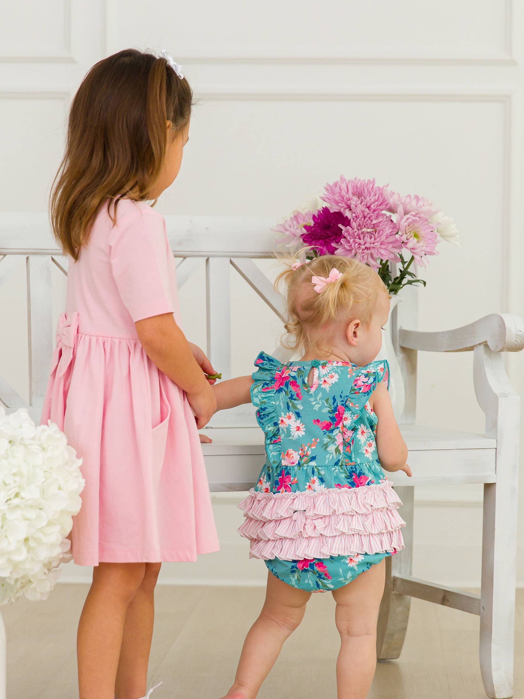 Baby Girls Fancy Me Floral Sleeveless Waterfall Bubble Romper with Signature Rear Ruffles - Premium Baby & Toddler Outfits from RuffleButts + RuggedButts - Just $42.95! Shop now at Pat's Monograms